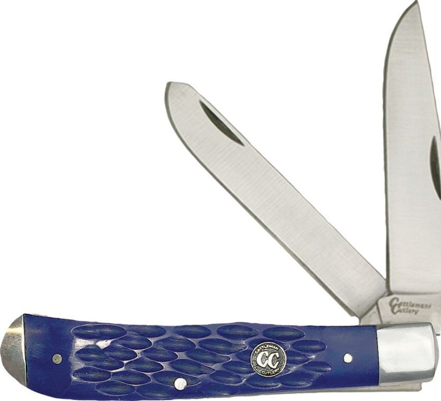 Knives * | Cc0002Jbl Cattleman'S Cutlery Signature Trapper Pocket Knife Blue New In